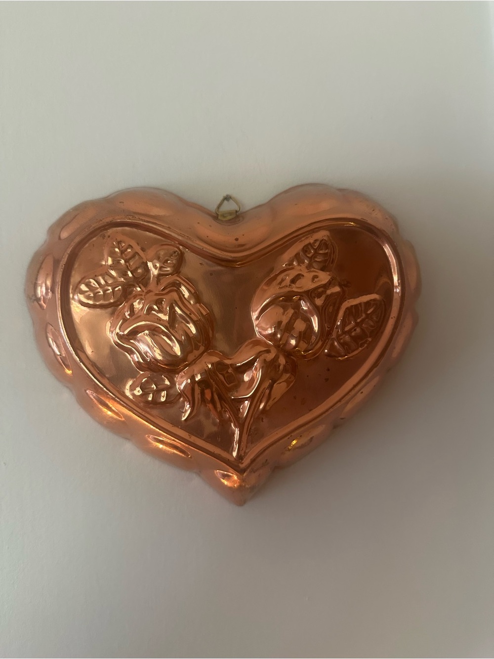 Vintage copper heart with rose motif Wall Hanging 6.5”Tall x 8.5”W made in korea